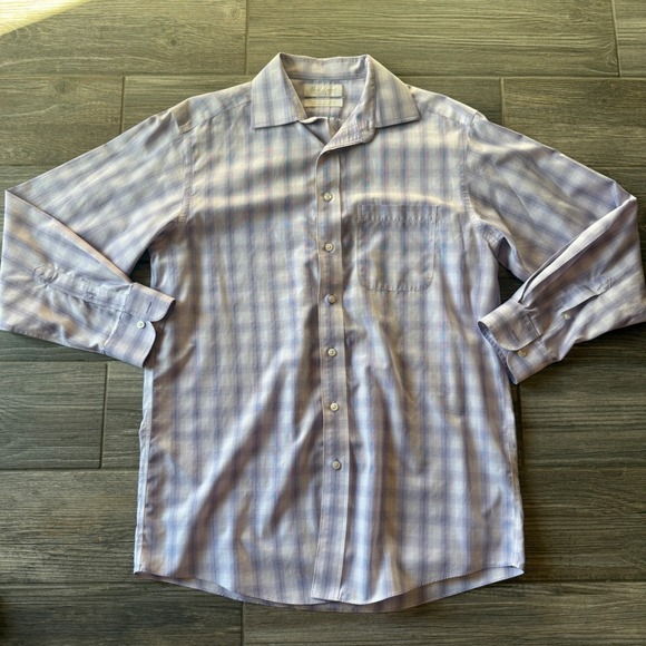 Roundtree & Yorke Tops - Roundtree Yorke Gold Label Fitted Plaid Dress Shirt Mens 15.5 33 Non-Iron Cotton